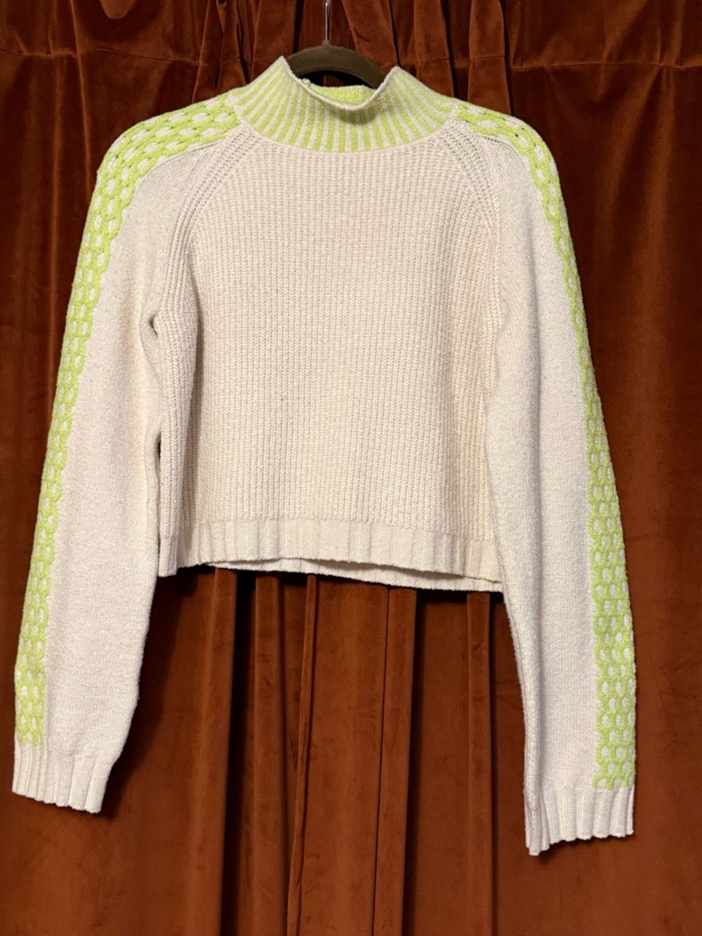 wild fable Cream Sweater with Lime Contrast Shoulders & Sleeves